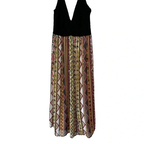 Mlle Gabrielle 1X black halter upper maxi sundress dress with boho print bottom - Picture 3 of 7